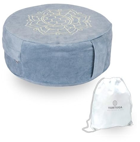Tortuga - Yogakissen Meditationskissen Zafu - Sitzhöhe 15cm - Nachhaltige Buchweizensamenfüllung - Abnehmbarer und leicht waschbarer Bezug feiner Samt - komfortable & entspannte Meditation (blau)