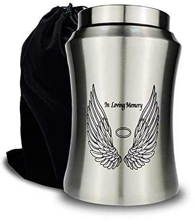 CHIEMOT Grande urne funéraire jusqu'à 100 kg pour Cendres humaines Adultes, Ailes d'ange en mémoire aimantée, urne funéraire décorative pour Cendres masculines et féminines avec Sac en Velours