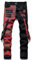 MRLION Jean Style Punk pour Hommes, Pantalon en Denim à Carreaux écossais, Streetwear, Rivet, Patchwork épissé, Slim, Droit,Black Red,29
