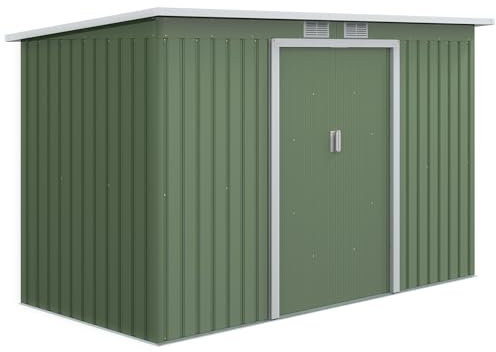 Outsunny 9ft x 4ft Metal Garden Shed Waterproof Light Green