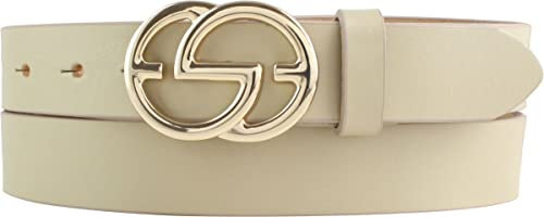 BELTINGER Damen-Gürtel EMIL aus Vollrindleder 3 cm | Schmaler Ledergürtel für Damen 30mm | Gold glänzend | Beige 90cm
