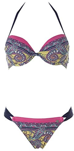 JETTE Damen Push Up Bikini (34 / A, Yellow Print)