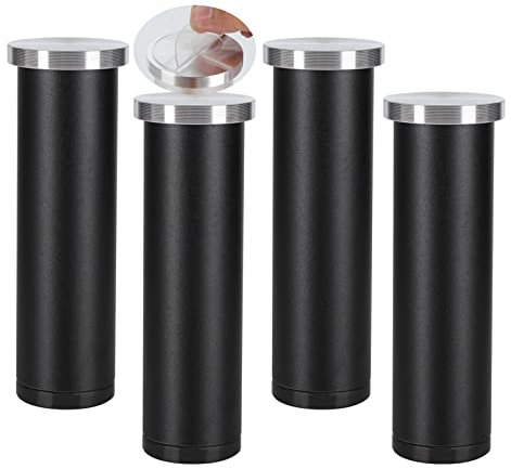 Lot de 4 Pattes de Armoires aluminium Pas de poinçonnage pieds de table basse en verre réglables Meubles Jambes Pieds de support Métal de salle de bain meuble TV,Table (10cm,ponçage noir)