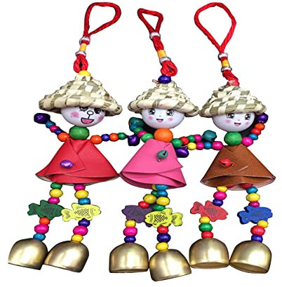 MYSUNBAR 3 x Random Colours Pet Chew Toys Scarecrow Wind Chimes Leather Straw Hat Unique Parrot Toy