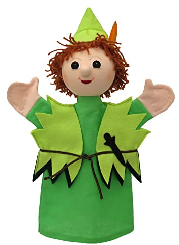 Handpuppe Puppe Handspielpuppe Plüschpuppe Märchenfigur Petr Pan 29 cm, Mehrfarbig, für Kinder Jungen Mädchen, Ideal für Rollenspiel