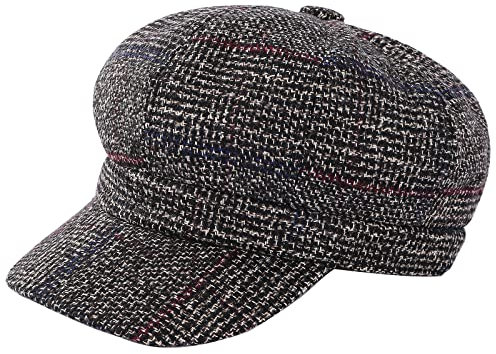 WANYI Damen Baskenmütze Spleißen Wolle Ballonmütze Bakerboy Schirmmütze Wintermütze Schildmütze Achteckiger Hut Kappe Barett Winter Herbst Mütze mit Visor 56-58CM (56 Schwarz)