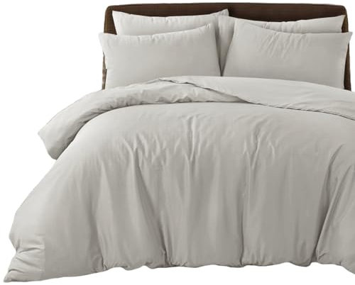 Bronwen Mathews Super King Size Duvet Set Linen - Soft Microfibre Quilt Cover with 2 Pillowcases, Easy Care Wrinkle Free SuperKing Bedding Set of 3 Pcs (Linen, Super King)