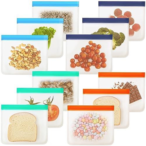 Loppdece Lot de 12 sacs de congélation réutilisables en silicone PEVA sans BPA pour fruits, légumes, viandes