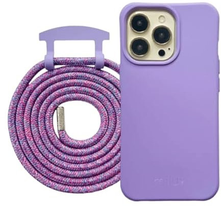 milux Handyhülle | iPhone 14 | Voller Schutz für Dein Smartphone (Hülle Flieder & Kordel Regenbogenflieder)