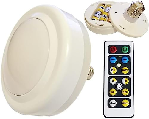 Battery Powered Light Bulb with Remote Control for Non Electric Fixtures,AAA Operated LED Bulbs Warm White Small E27 Puck Lights Daylight Emergency Backup Power Outage,2 Count (Pack of 1),Pleasant