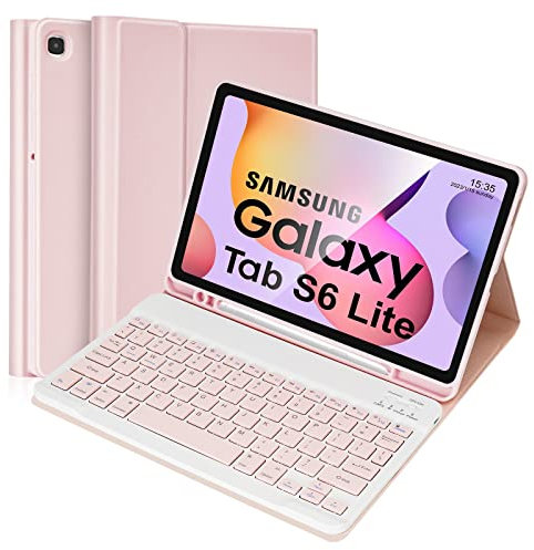 Lively Life Keyboard Case for Samsung Galaxy S6 Lite 10.4 2022/2020, Detachable Keyboard Case for Samsung Galaxy Tab S6 Lite 10.4 2020 (SM-P610/P615), 2022 (SM-P613/P619), with S Pen Slot, Pink