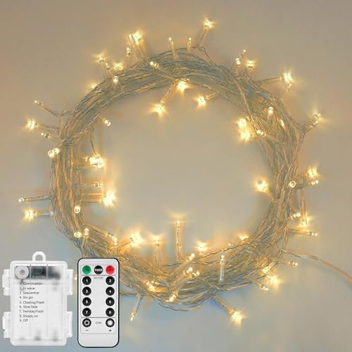 Annefly 10M Battery Operated Fairy Lights, Waterproof Fairy Lights LED String Lights 8 Lights Modes with Remote for Christmas Indoor Outdoor Home Bedroom Garden Decoration (80LED)