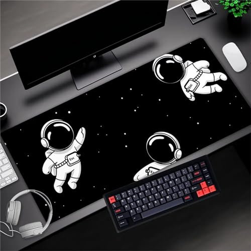 Alfombrilla de Ratón Grande XXL 1200x600x2mm Gaming Mouse Pad Negro Astronauta Anime Alfombrilla Escritorio con Bordes Cosidos Textured Superficie Lavable Velocidad para PC, portátil