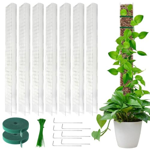 XPJBKC Moosstab für Monstera Rankhilfe, 7 Stück 61cm Pflanzenstab Plastik Moss Pole, Rankhilfe Zimmerpflanzen mit 7 Erdspieße, 2 Nylonbänder, Moosstab Rankstab Pflanzenstütze für Monstera