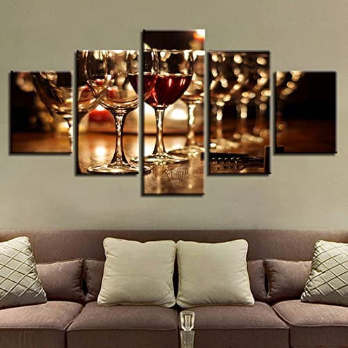 Quadro Su Tela Bicchiere Di Vino 5 Pezzi Quadri Stampa Pannello Pittura Immagini Moderni Murale Arte Moderna Foto Decorazione Da Parete Astratto 150×100 Cm -5X4E-D8M