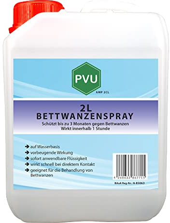 PVU Bettwanzen Spray 2 Liter | Langzeit Mittel gegen Bettwanzen | Bettwanzenspray für Matratzen auf Wasserbasis & Geruchlos | Hochwirksames Bettwanzen Mittel
