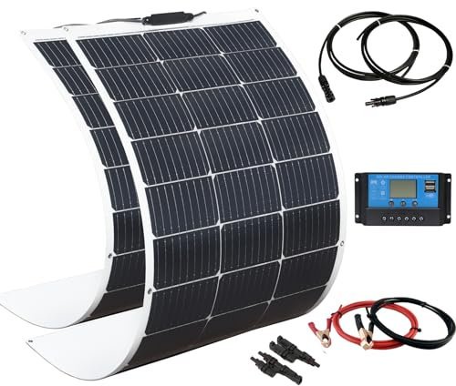 XINPUGUANG 200W 12V Flexible Solar Panel Kit: 200 Watts Flexible Solar Panel + 20A PWM Charge Controller for RV Boat Cabin Motorhome Caravan Camper Trailer (200W Kit)