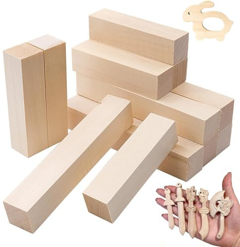 FORYNXHWIN 12 Stück Schnitzholz, Natürlich Lindenholz Rohlinge Balsaholz zum Schnitzen Holzblöcke, Unbehandelt Schnitzblock zum Schnitzen für Kinder und Erwachsene Ideal für DIY-Projekte