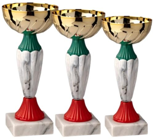 Hole Gadget | Set Premiazioni Sportive Personalizzate - da 3 a 5 Coppe Trofeo Targhetta Metallo Stampata - Coppa per Tornei, Calcio, Club, Competizioni, Fantacalcio - Premio Vincitori (13.399.6G)