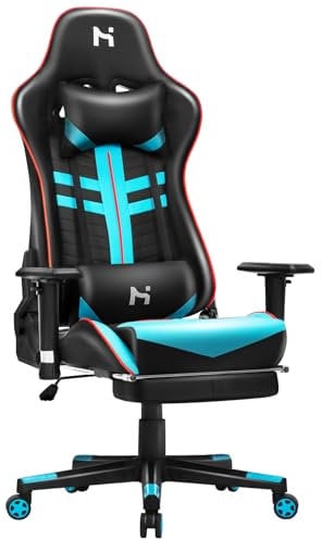 Precision Synergie Gaming Chair with Footrest, 90-165°Backrest Adjustable Office Chair for Home, Adult Gaming Chair, Ergonomic Computer Chair, Upgraded 4D Armrests, Black & Blue