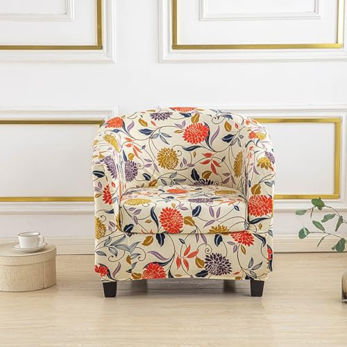 Surwin Sesselbezug Sesselschoner mit Elastisch Stretch Husse, Blumendruck Sesselüberwurf Universal Chair Schonbezug Sofabezug für Clubsessel Lounge, Cocktailsessel (Gelb,One Size)