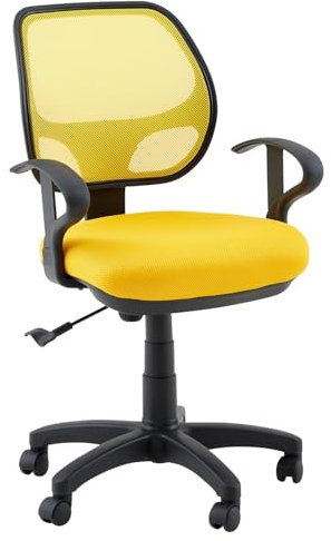 IDIMEX Kinderdrehstuhl COOL höhenverstellbar & schwenkbar, gelb – mit Wippmechanik, gepolsterte Sitzfläche, atmungsaktiver Netzrücken, Armlehnen und Rollen [max. Belastbarkeit 100 kg]