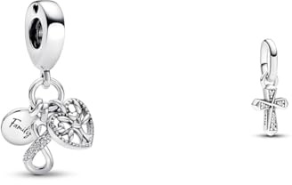 PANDORA Family Infinity Triple Charm-Anhänger aus Sterling Silber & ME Funkelndes Kreuz Mini-Charm-Anhänger aus Sterling Silber mit Cubik Zirkonia, Kompatibel ME und Moments Armbändern, 793044C01