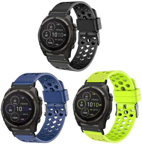 Blueshaweu 20MM 22MM 26MM QuickFit Armband Kompatibel mit Garmin Fenix 8, Sport Atmungsaktiv Silikon Classic Ersatz Uhrenarmband Kompatibel für Garmin Fenix 8 43mm /47mm /51mm Serie (22MM, 3 Pack)
