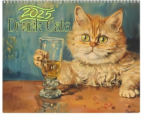 2025 Katzen-Wandkalender, süßer betrunkener Katzen-Cartoon-Muster-Kalender 2025, Juli 2024 – Dezember 2025, monatlicher Wandkalender für Kinder, Teenager, Katzenliebhaber