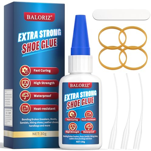 BALORIZ 30g Extra Starker Schuhkleber, Sofort-Schuhkleber-Sohlenreparatur, Schnelltrocknender, Wasserfester Schuhkleber zur Schuhreparatur, für Turnschuhe, Sohlen, Stiefel, Wanderschuhe, Leder usw.