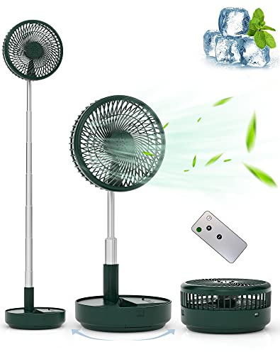 Primevolve Ventilador oscilante portátil con pie ventilador de escritorio USB con batería recargable con mando a distancia para dormitorio, camping, viajes, verde, 19,6 cm