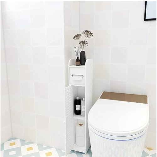 Bathroom Floor Cabinet,Waterproof FreeStanding White Slim Bathroom Storage Unit with Daily Use Layer and 1 Cupboard Door,White Pantry Cabinet,16 x 15 x 80 cm