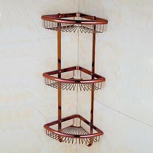 Étagère murale de salle de bain or rose avec paniers en maille à double couverture et crochets