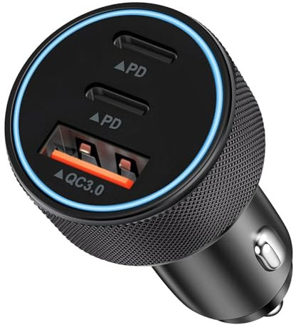 3 Port Cigarette Lighter USB Charger, 82.5W Car Phone Charger USB C, PD/QC Fast Charging Adapter with 2 USB C & 1 USB A for iPhone 16/15 Samsung Galaxy S24/S23 Google Pixel 9/8 MacBook iPad
