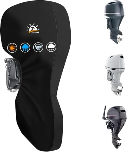 Zettum Außenborder Abdeckung für Motoren von 100 bis 140 PS, 600D Bootsmotorabdeckung Wasserdicht & Heavy Duty, Aussenborder Schutzhülle für Mercury UV-Beschichtung Außenbordmotor Vollabdeckung