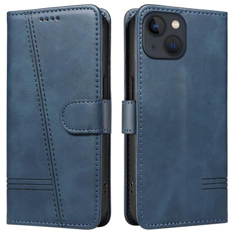 NEXCURIO Handyhülle für Apple iPhone 14 Hülle Klappbar mit Kartenfäch Klapphülle Lederhülle Leder Schutzhülle Wallet Flip Case Cover Handy Tasche Handytasche - Blau