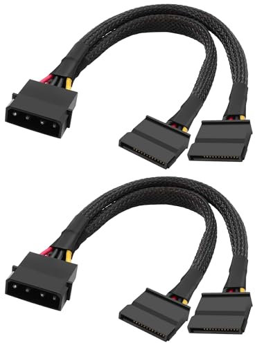 XMSJSIY IDE to Dual SATA Power Y Splitter Cable 4 Pin IDE Male to Dual SATA 15 pin Female Splitter Supply Power Cord Extension Cable for HDD SSD DVD Hard Disk Drive - 2PCS