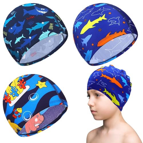 3 PCS Gorro Natacion Niño, Gorro Piscina Niño, Gorros Natacion Niña, Adecuado para Niños Y Niñas de 2 A 12 Años, Resistente Al Desgarro- Adecuado para Cabello Largo Y Corto/D