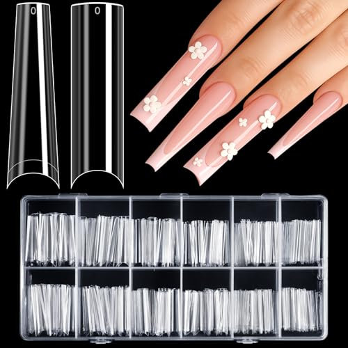 Kiiwah 240 Pezzi XXL Unghie Finte Extra Lunghe, 2 Stili Tip Unghie in Acrilico Trasparenti Punte per Unghie Mezza Copertura Gel Tips per Unghie Fai Da Te