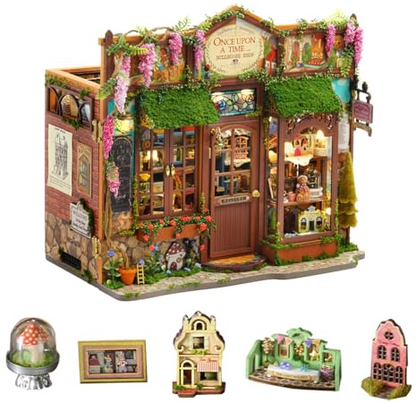 DIY Dollhouse Miniature Kit, Mini Fairy Tale Shop Puzzle Model 1:24 Scale Dolls House Store Furniture Accessories and LED Lights Kid Boy Girl Birthday