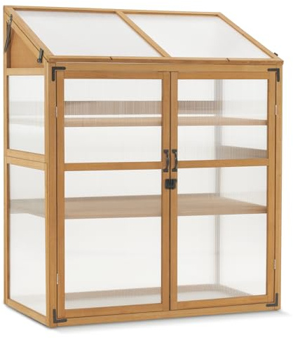 Macrout Cold Frame Greenhouse, Wooden Cabinet with Shelves 1344 (Natural)