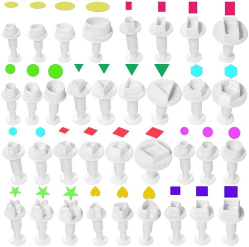35PCS Mini Cookie Cutters Set, Fondant Cake Cookie Plunger Cutter, Plastic Biscuit Plunger, Geometric Shape Fondant Decorating Mold (Heart/Star/Circle/Square/Diamond/Triangle/Hexagon/Rectangle/Oval)