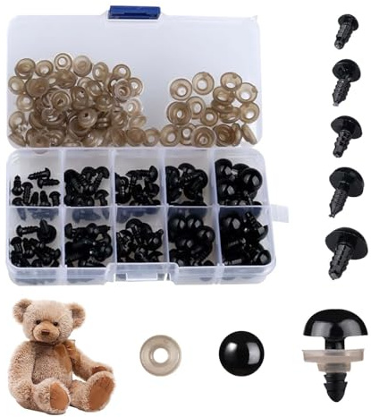 Zovator Safety Eyes for Crochet Toys 100 Pcs 12mm Safety Eyes for Toy Making Doll Teddy Bear Eyes with Washers Plastic Black Toy Eye for Crochet Craft Eye for Doll Crocheting DIY Craft Plush Anima