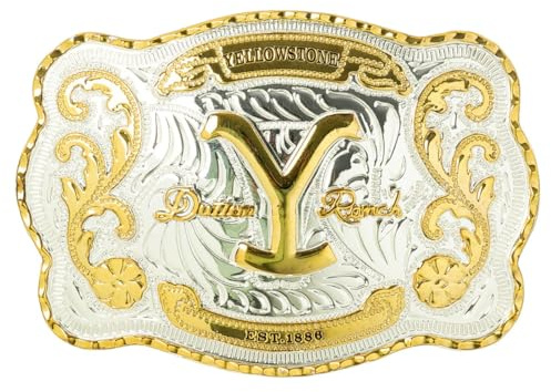 STARS & STRIPES Yellowstone Gürtelschnalle GS-611 – Goldfarbenes Yellowstone-Logo & Dutton Ranch Schriftzug