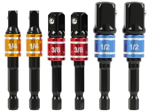 6PCS Stecknuss Adapter, Profi Sechskant Halter für Bohrmaschinen und Akkuschrauber, 1/4, 1/2, 3/8 Adapter, Ideal für Reparaturen und Berufseinsatz, Schwarz