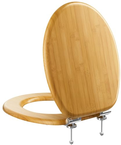 Premium Bamboo Grain Wooden Oval Toilet Seat Soft Close : Skin-Friendly & Luxury Finish - Heavy Duty Toilet Seat Durable with Strong Adjustable Hinges - Eco-Friendly Molded Wood Easy Clean & Install
