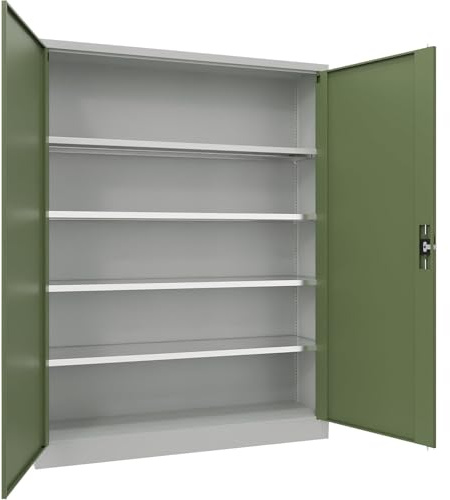eurokraft | Stahlschrank mit Flügeltüren | 4 Fachböden | Breite 1500 mm | HxBxT 1950 x 1500 x 400 mm | resedaGrün