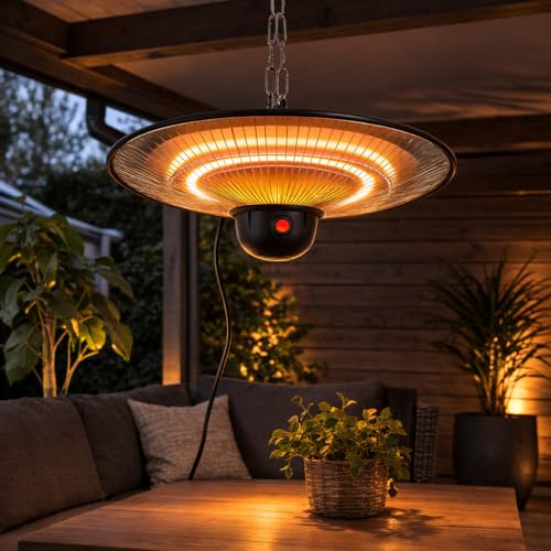 Hanging Patio Heater 2000W with Remote Control – Electric Heater for Outdoor – Water Resistant – For Canopy, Garden and Patio