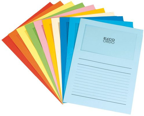 Elco 29488 Ordo Classico Organisationsmappen mit Sichtfenster 120 g/m² 10 Farben sortiert 10 Papiermappen (220 x 310 mm) mit Aufdruck und Fenster, 180 x 100 mm, Karton mit 100 Stück