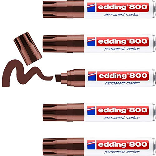 edding 800 Permanentmarker - braun - 5 Stifte - Keil-Spitze 4-12 mm - für breite Markierungen - wasserfest, schnell-trocknend, wischfest - für Karton, Kunststoff, Holz, Metall, Glas